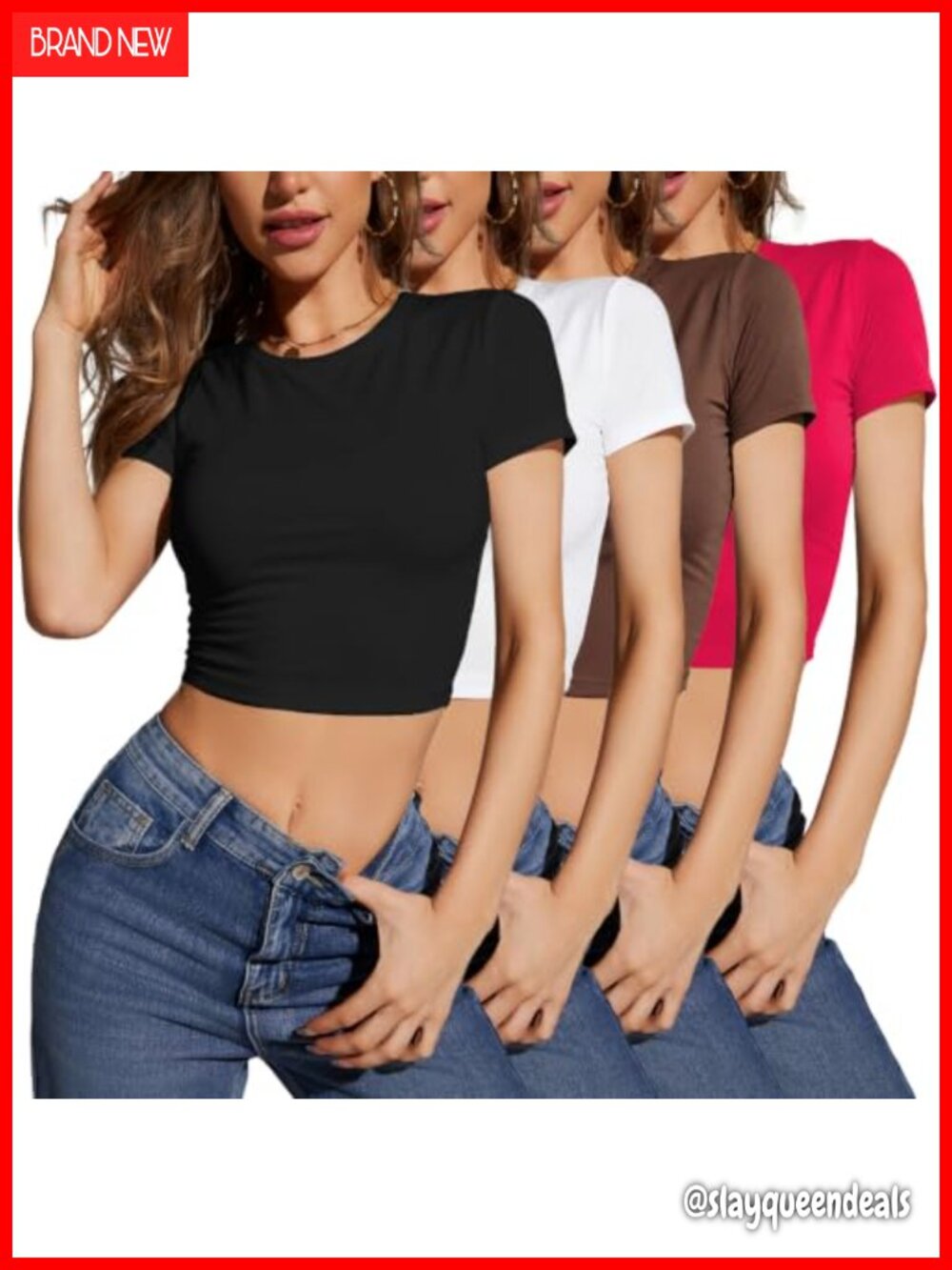 Slim Fit Crop T-Shirt Short Sleeve Crew Neck Knit Cropped Top